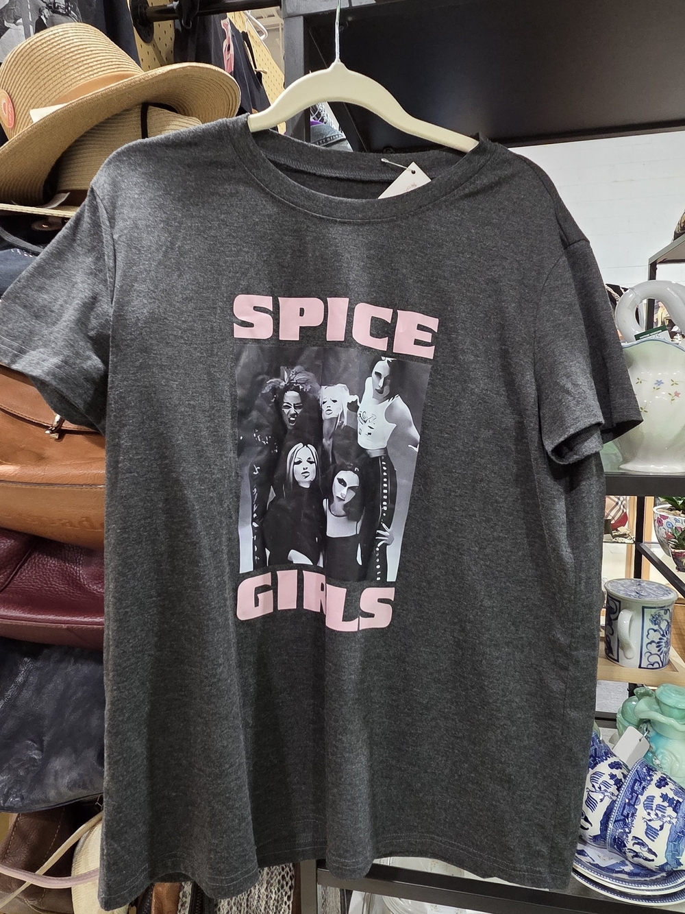 Spice Girls Graphic Tee in Charcoal with Pink Print